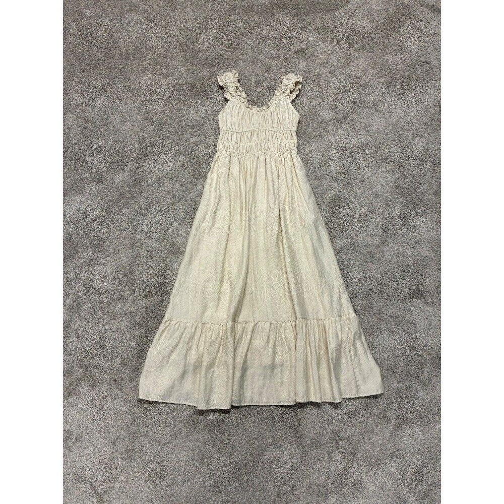 Blu Pepper Maxi Dress Small Cream Smocked Ruffle Strap Tiered Cottagecore Boho